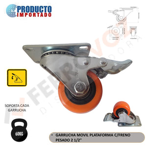 GARRUCHA MOVIL PLATAFORMA FRENO PESADO  2 1/2" 80 KG