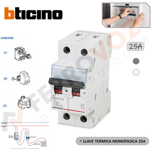 PACK LLAVE TERMICA MONOFASICA 25A " BTICINO COMERCIAL" (5PCS)