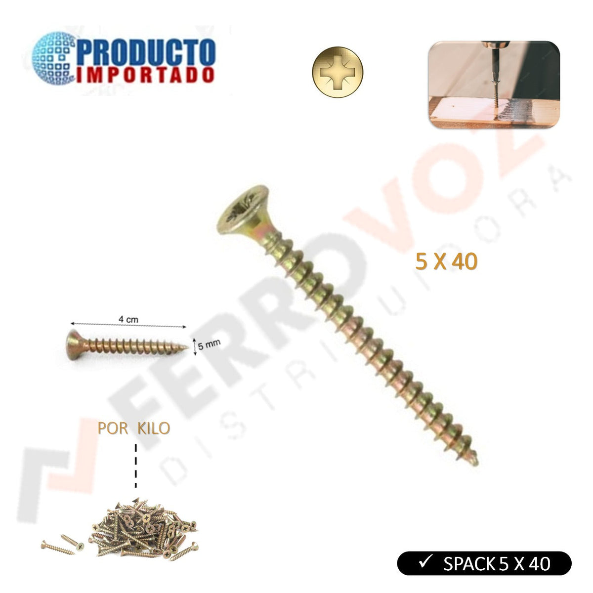 TORNILLO SPACK 5 X 40 MM. ( 1000 PCS ) – FERROVOZ IMPORT