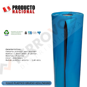 ROLLO PLASTICO GRUESO AZUL/NEGRO   3.04MTS  ALTO/ABIERTO - 45.60 KG(PESO INC. CONO CARTON) 4 MICRAS