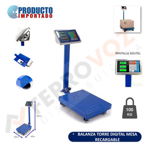 BALANZA TORRE DIGITAL MESA 100KG RECARGABLE