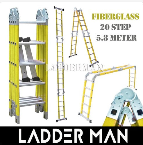 ESCALERA MULTIUSO MULTIPÓSICION 150 KG 20 PASOS FIBRA VIDRIO