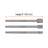 JUEGO DE 3 ADAPTADORES LARGOS PARA DADOS DE 1/4, 3/8 Y 1/2' TRUPER