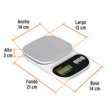 BÁSCULA DIGITAL PARA COCINA, PLATO DE ACERO INOX,5KG, TRUPER