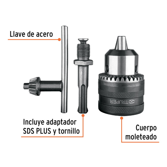 BROQUERO 1/2' CON LLAVE Y ADAPTADOR SDS PLUS, TRUPER