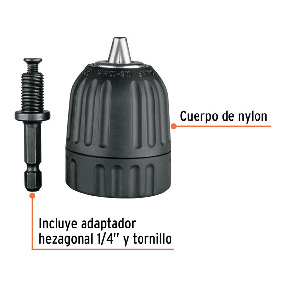 BROQUERO 3/8' SIN LLAVE Y ADAPTADOR HEXAGONAL 1/4', TRUPER