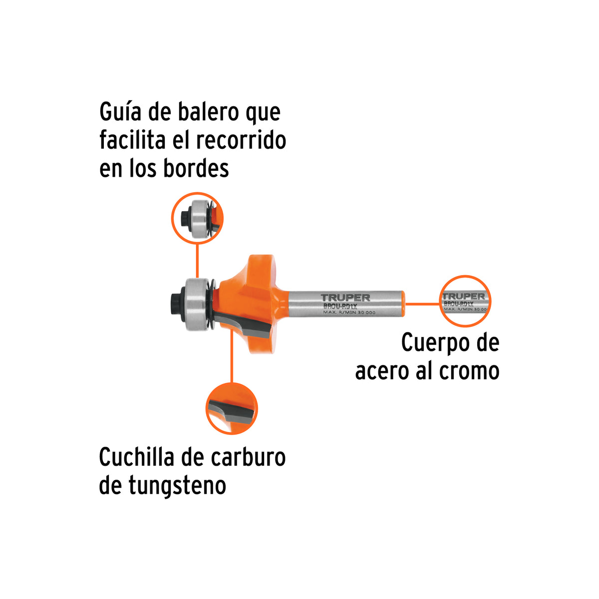 BROCA PARA ROUTER, REDONDEADO, 1' CON BALERO, TRUPER – FERROVOZ IMPORT