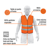 CHALECO DE SEGURIDAD NARANJA CON CINTAS DE ALTA VISIBILIDAD