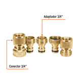 JUEGO DE 5 CONECTORES 3/4" RÁPIDOS DE LATÓN, SISTEMA CLICK
