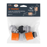 JUEGO DE 5 CONECTORES 3/4' RÁPIDOS DE ABS, SISTEMA CLICK