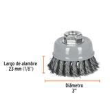 CARDA COPA 3" ALAMBRE TRENZADO FINO, MULTI-ROSCA, TRUPER