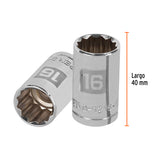 DADO DE 16 MM, 12 PUNTAS, CUADRO 1/2', TRUPER