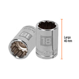 DADO DE 18 MM, 12 PUNTAS, CUADRO 1/2', TRUPER