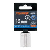 DADO DE 16 MM, 6 PUNTAS, CUADRO 3/8', TRUPER