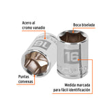 DADO DE 16 MM, 6 PUNTAS, CUADRO 3/8', TRUPER
