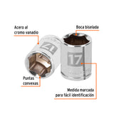 DADO DE 17 MM, 6 PUNTAS, CUADRO 3/8', TRUPER