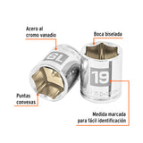 DADO DE 19 MM, 6 PUNTAS, CUADRO 3/8', TRUPER