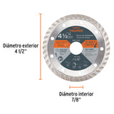 DISCO DE DIAMANTE DE 4-1/2' X 2.2 MM, RIN TURBO, TRUPER