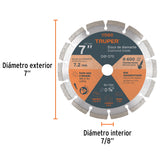 DISCO DE DIAMANTE DE 7' X 2.5 MM, RIN SEGMENTADO, TRUPER