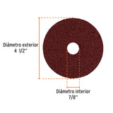 DISCO DE LIJA 4-1/2' CON RESPALDO DE FIBRA, GRANO 24, TRUPER