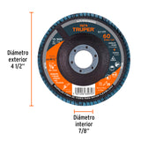 DISCO LAMINADO 4-1/2", GRANO 60 CENTRO 7/8", FIBRA, TRUPER