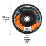 DISCO LAMINADO 7", GRANO 80 CENTRO 7/8", FIBRA, TRUPER