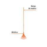 ESCOBA METÁLICA PARA JARDÍN, CURVA, 15 DIENTES, MANGO 48'