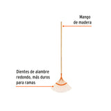 ESCOBA METÁLICA P/JARDÍN CURVA,22 DIENTES REDONDOS,MANGO 48'