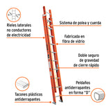 ESCALERA DE EXTENSIÓN, TIPO II, 20 PELDAÑOS, FIBRA DE VIDRIO