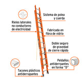 ESCALERA DE EXTENSIÓN, TIPO II, 24 PELDAÑOS, FIBRA DE VIDRIO, TRUPER