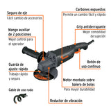 ESMERILADORA ANGULAR 4-1/2", INDUSTRIAL, 1250 W, 220 V