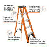 ESCALERA DE TIJERA, TIPO LL, 4 PELDAÑOS, FIBRA DE VIDRIO, TRUPER