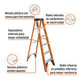ESCALERA DE TIJERA, TIPO LL, 5 PELDAÑOS, FIBRA DE VIDRIO, TRUPER
