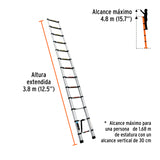 ESCALERA TELESCÓPICA,13 PELDAÑOS, TIPO II, CAPACIDAD 102KG