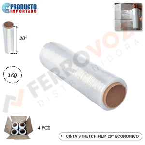 CINTA STRETCH FILM 20" x 20 um x 910 gr (4 PCS ) ECONOMICO