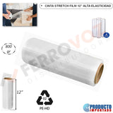 CINTA STRETCH FILM 12" X  20 UM X 800 GR. X (4 PCS ) ALTA ELASTICIDAD