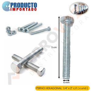 PERNO HEXAGONAL 1/4" X 2" ZINCADO (1205GR=100PCS APROX) NO INC. TUERCA