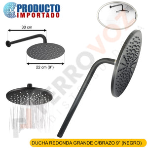 DUCHA REDONDA GRANDE C/BRAZO 9" (NEGRO)