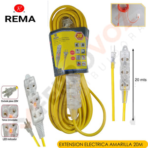 EXTENSION ELECTRICA VULCANIZADA  AMARILLA 20 MT. "REMA"