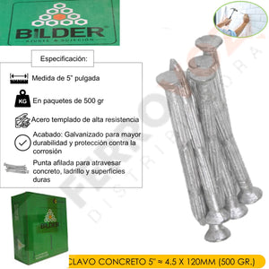 CLAVO CONCRETO 5" ≈ 4.5 X 120MM  (500 GR.)