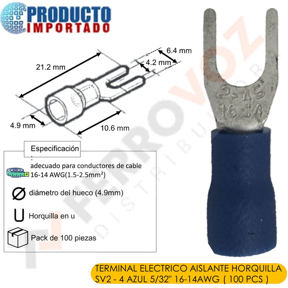 TERMINAL ELECTRICO AISLANTE HORQUILLA SV2 - 4 AZUL 5/32