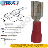 TERMINAL ELECTRICO AISLANTE HEMBRA STD FDD1.25 - 250 ROJO 22-16AWG ( 100 PCS )