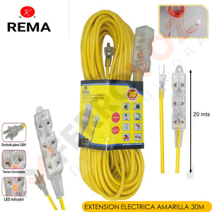 EXTENSION ELECTRICA VULCANIZADA  AMARILLA 30 MT."REMA"