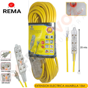 EXTENSION ELECTRICA VULCANIZADA  AMARILLA 15 MT. "REMA"