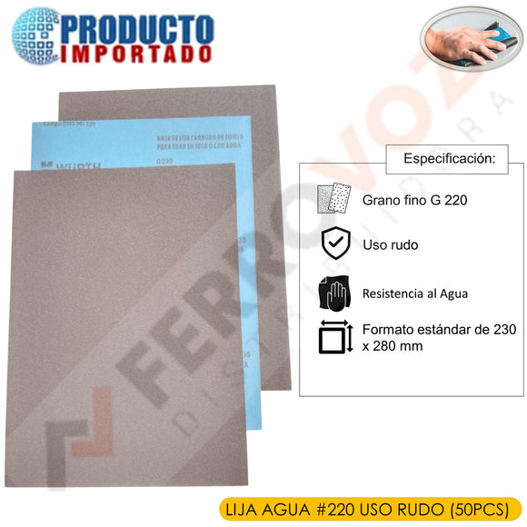 LIJA AGUA #220 USO RUDO ( 50 PCS ) 