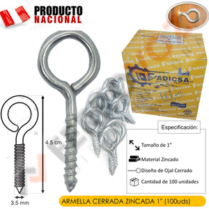 ARMELLA CERRADA ZINCADA  1" ( 100 PCS )