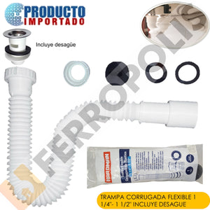 TRAMPA CORRUGADA FLEXIBLE 1 1/4"- 1 1/2"  INCLUYE DESAGUE