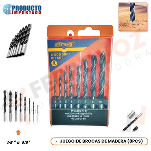 JUEGO DE BROCAS DE MADERA (8PCS) DE 1/8" A 3/8"