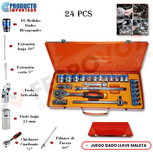 JUEGO DADO  LLAVE MALETA 24 PZAS