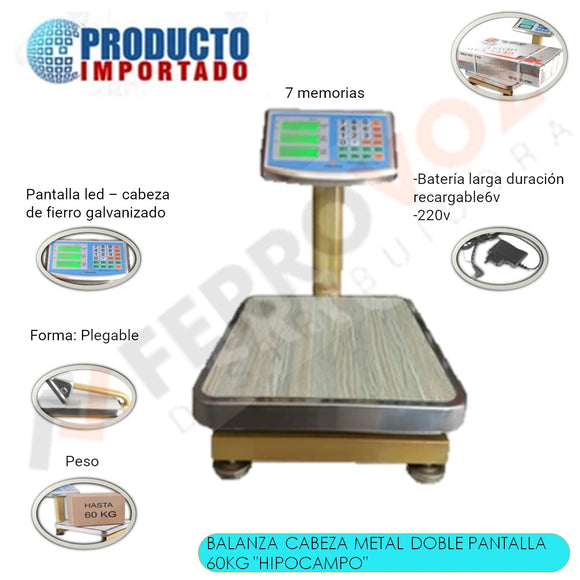 BALANZA DIGITAL TORRE 60 KG. RECARGABLE USO RUDO